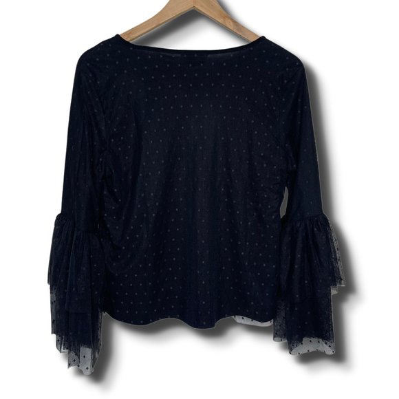 Pebble and Stone | Black Mesh Polka Dotted Top | Size M - Picture 4 of 7